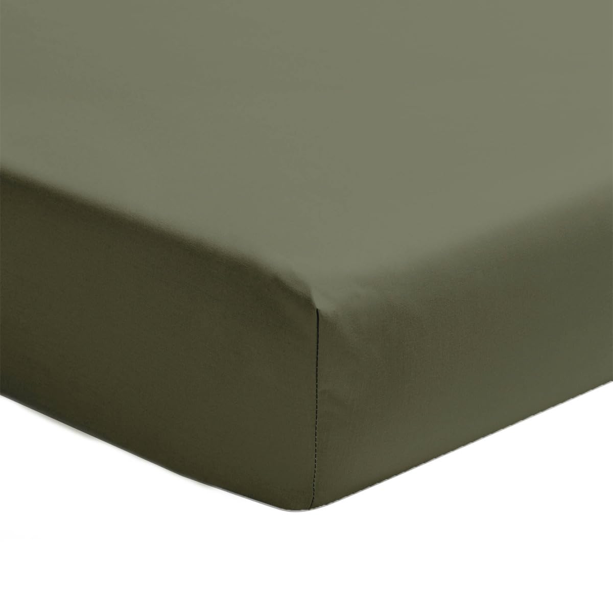 ESSIX - Plain Dyed Cotton Percale Fitted Sheet, 40 cm, FIRST, 140 x 190 cm, Jungle Green