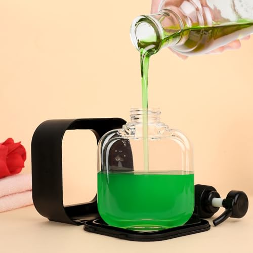 Aoyfuwell 4 Stück Seifenspender Set, 300ML Pumpspender Dusche, Duschgelspender, Leere Shampoo Flaschen zum Befüllen, Duschgel Spender, Spüli Spender Küche Bad Soap Dispenser(Schwarz, Weiß)