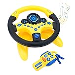 deAO Kids Car Backseat Pretend Simulated Driving Steering Wheel Toy with Light and Music, Music Early Education Pretend Play Toys for Boys and Girls (Yellow)