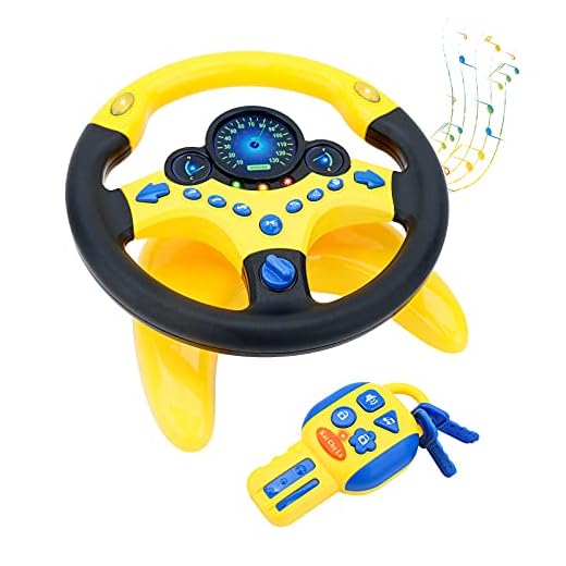 deAO Kids Steering Wheel for Backseat with Car Key Pretend Driving Simulated Driving Steering Wheel Toy with Light and Music Gifts for Kids (Yellow)