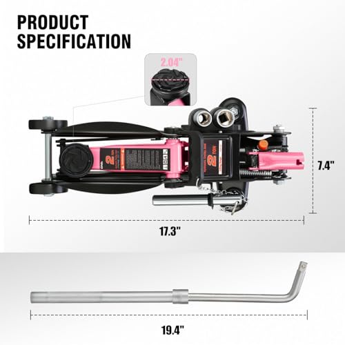 Image of DNA Motoring Floor Jack with Socket and Lock, Low Profile Hydraulic Trolley Jack for Cars Lift, 2 Ton (4000 lbs) Capacity, Lifting Range 5.12 inch-13 inch, Pink, TOOLS-00677-PK