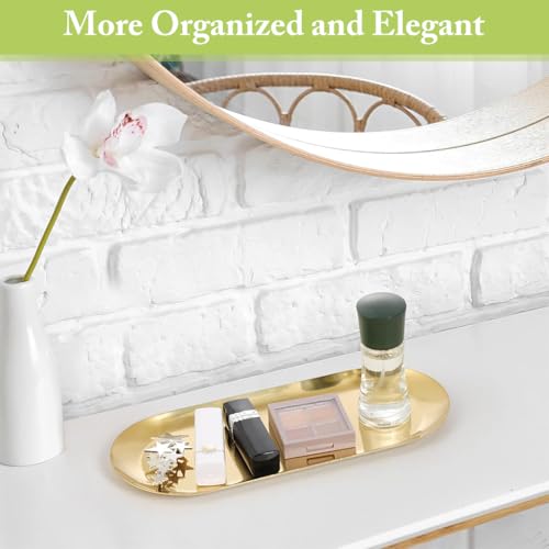 Image of HASTHIP 2Pcs Golden Trinket Trays Stainless Steels, Jewelry Organizer Trays, Dressing Table Organizer, Bathroom Tray, Plates Organizer for Kitchen, 23x9cm