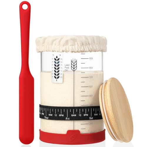 Image of Sourdough Starter Jar Kit,34oz Large Wide Mouth Sour Dough Jar Glass | Sourdough Bread Baking Supplies, Sourdough Tools for Beginners and Pro, Dishwasher-Safe, Borosilicate Glass, 1 Pack