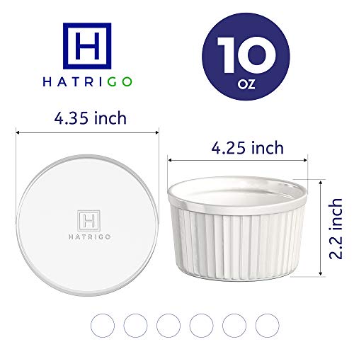 Hatrigo Porcelain Ramekins With Silicone Storage Lids, Set Of 6 White Ramekins, 10 Oz Oven Safe To 450 Deg F, Dishwasher Safe #TOP1