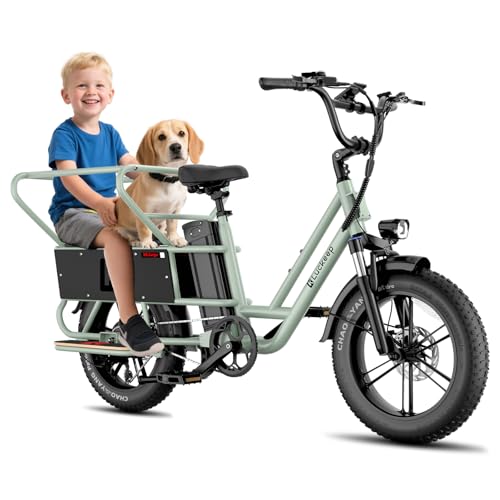 Luckeep Cargo Electric Bike for Adults 1400W Peak Motor, 48V 20Ah Removable Battery 28 MPH 80 Miles Fat Tire Cargo Ebikes, Step-Thru 2-Seat Electric Bikes with Child Safety Fence,Rear Seat & UL