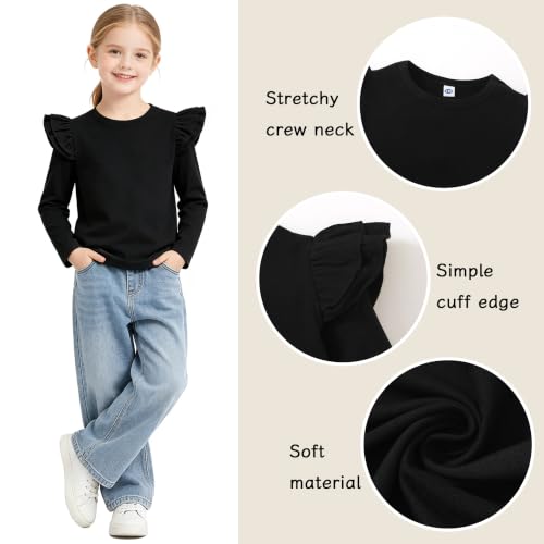 Image of LYSMuch Toddler Baby Girls T Shirt Ruffle Sleeveless Kids Cotton Tshirt Solid Color Blouse