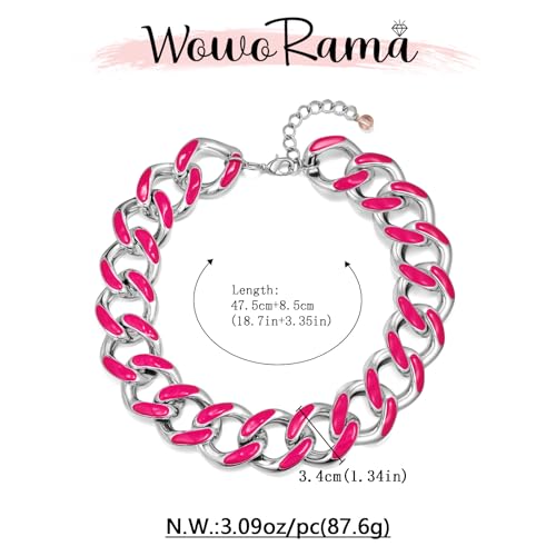WOWORAMA Acrylic Link Chain Necklace for Women Pink Resin Chunky Statement Necklace Punk Hip Hop Chain Exaggerated Choker Collar Necklace