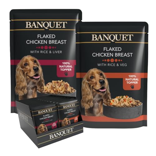 HiLife Banquet Adult Wet Dog Food Flaked Chicken Breast with Rice & Liver/Flaked Chicken Breast with Rice & Veg 100% Natural Ingredients 30 Pouches x 100 g