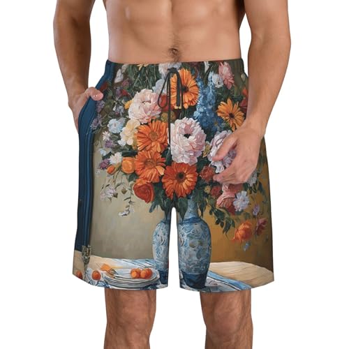 Flower Diamond Painting Men's Quick Dry Beach Shorts Swim Trunks with Pockets Board Shorts