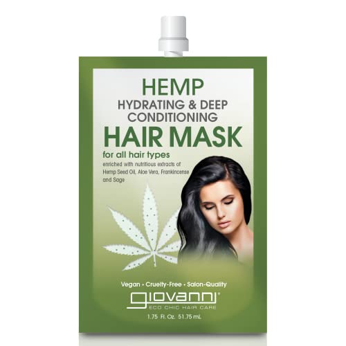 GIOVANNI Hemp Hydrating Deep Conditioning Hair Mask, 1.75 oz. - Hemp Seed Oil, Aloe Vera, Frankincense Helps Moisturize & Revitalize Hair, No Parabens, Color Safe, Lauryl & Laureth Sulfate Free