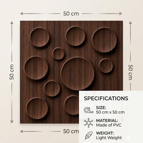 Image of Kayra Decor 3D PVC Wall Panels for Bedroom & Living Room | Moon Design | Walnut Wood Color | 19.7 x 19.7 Inch | Pack of 18 | 42.48 Sq Ft