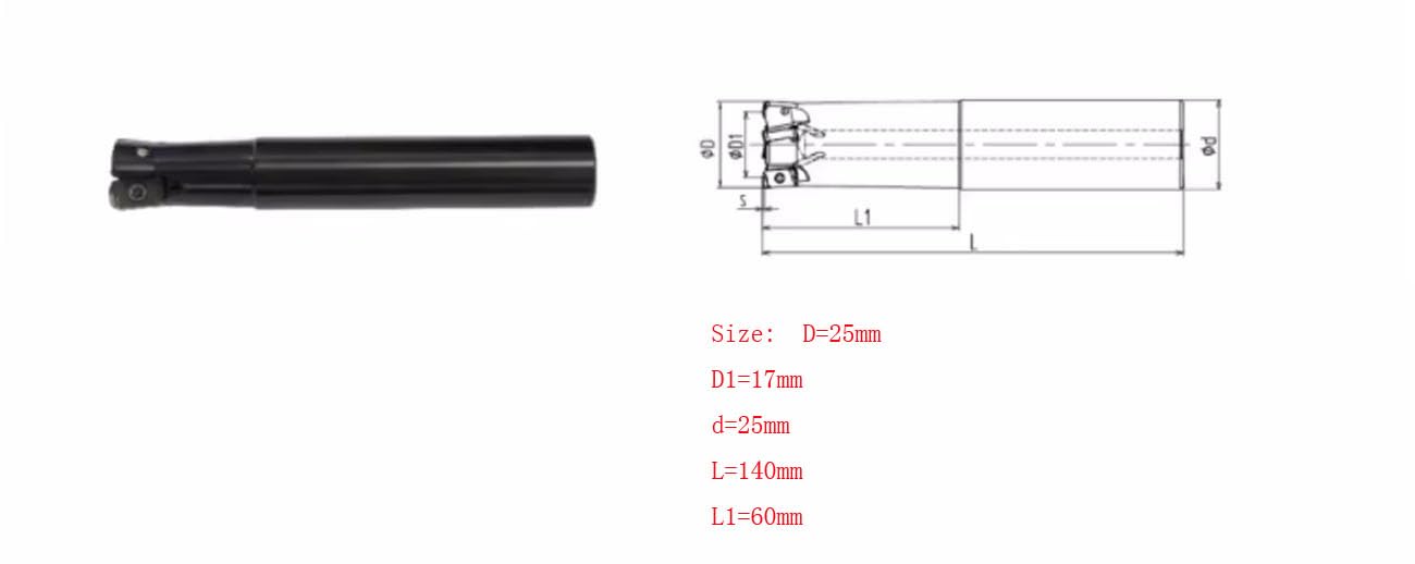 MRH25-S25-03-3T, Total Length 5.51 "high Feed milling Cutter Rod, with 30pcs Included XLOGU030310ER-GMZ milling Insert