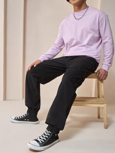Image of Bewakoof Men's 100% Cotton Oversized Fit Joggers | Track pants for man | Lower for man | Trouser for men | Baggy trackpants for men | Multipurpose | Mens Lower Activewear | Utility Pockets | Lightweight & Flexible Elastic Waist | Casual Joggers | Loose Fit