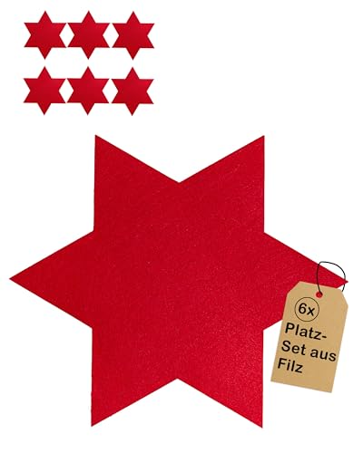 Platzset Weihnachten Filz 23 CULT at home Filz Dekostern rot Platzset – 6 Stück Filzuntersetzer...