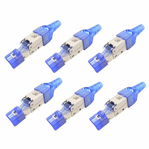 Cat6a Rj45 Connectors Shielded,Tool Free Crystal Head Cat7 Ethernet Connector Plugs10 Gbps 600MHz PoE++ Reusable Easy CAT7 Ends for 24 AWG-22 AWG LAN Cable (Connector 6-Pack)