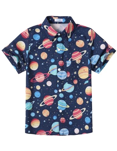 Arshiner Boy's Hawaiian Shirt Summer Tropical Button Down Shirt Short Sleeve Beach Shirt for Kids 100% Cotton Size 4-14 Years