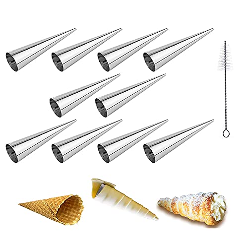 10Stück Cannoli Backform Set - 12.7CM Große Cannoli-Formen aus Edelstahl - Antihaft-Creme-Formen für Croissant Waffel Creme Roll(Kegel) Cover