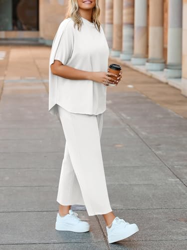 Image of Beautife Women's Plus Size 2 Piece Outfits 3 /4 Batwing Sleeve Capelet Crew Neck Pullover Top Wide Leg Pants Lounge Set