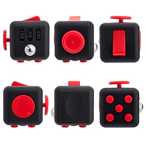 Fidget Cube Relieves Stress And Anxiety for Children and Adults Anxiety Attention Toy (Black&Red)