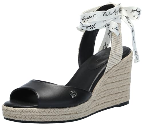 Sandales Karl Lagerfeld Cecilia en cuir noir et talon compensé en corde