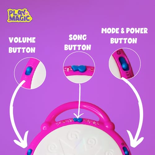 Image of PlayMagic Battery Operated 3D Flash Drum Toy for Toddlers | Flashing Lights & Musical Sound Effects | Dynamic Musical Instrument Toy with 2 Mallets | Pink | 3xAA Battery Powered (Not Included)