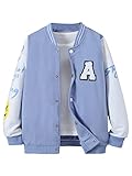 WDIRARA Boy's Letter Graphic Print Bomber Baseball Coat Button Front School Uniform Varsity Jacket 9Y