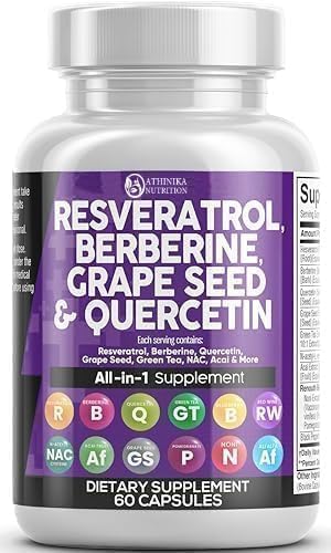 Resveratrol Berberine Grape Seed Extract Quercetin Green Tea Extract Polyphenol Supplement for Women & Men w/N-Acetyl Cysteine, Acai Extract - 1Pack-picture-48