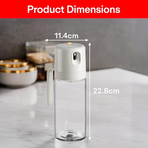 Image of PRIME PICK - Glass Oil Sprayer and Dispenser Bottle, 500ml Capacity, 2-in-1 Design with Fine Mist Nozzle, Leakproof Dual-Lock Lid, Wide Mouth Refill, BPA-Free Dispenser for Air Fryer, BBQ, Baking