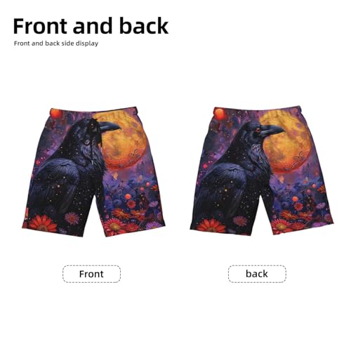 Boys Swim Trunks Beach Board Shorts Summer Bathing Suits Teen Kids, Raven Moon Flowers2
