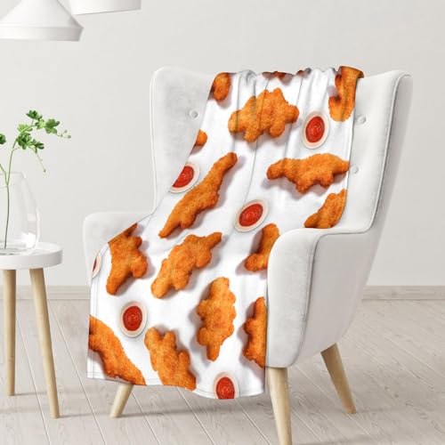 Mercuryelf Dinosaur Chicken Nugget Blanket - Soft, Fuzzy & Warm - 60x80 Inches Flannel Throw Blankets for Bed, Couch - White Novelty Throws Gift for Men, Women