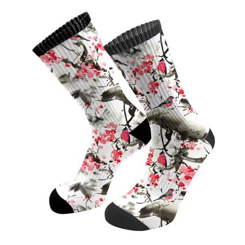 ACDRUING Watercolor Cherry Blossom Unisex Athletic Crew Cushion Socks For Running And Workout Performance Wicking Cushion Mid-Calf Socks For Men Women