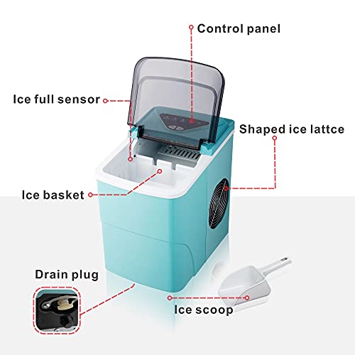 TANGFUTI Countertop Ice Maker Machine, Portable Compact Automatic Ice