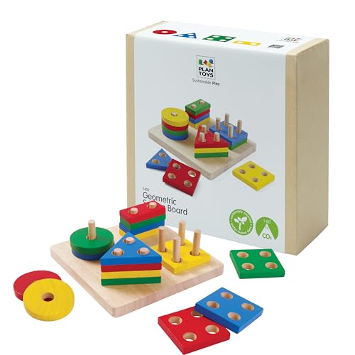 PlanToys® Wooden Shape Sorter Toy for Toddlers | Montessori Educational Learning Toy for Color & Shape Recognition | Eco-Friendly Fine Motor Skills Toy for Preschool Math & STEM Development