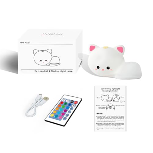 Image of Led Cute Cat Night Light, 16 Colors Dimmable Nursery Kawaii Nightlight, Super Squishy Silicone USB Rechargeable Remote Control Night Lamp for Kids Adults, Used for Camping Party Room Decor
