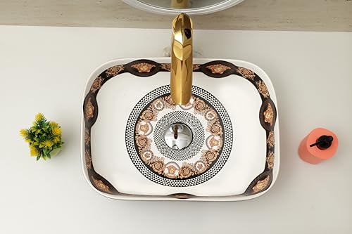 Image of Moroccan Design Ceramic Tabletop Wash Basin | Countertop Vessel Sink | Wash Basin over counter For Bathroom Hotel Home (18x13x5.5 Inch) (TORO 4014) (Moroccan Design 116)