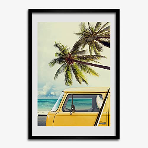Cadre photo 50x70 cm en bois MDF avec affiche moderne Temps pour surfer