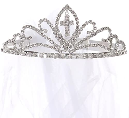 BNY Corner Flower Girl Holy First Communion Rhinestones Veil Tiara Bow Crown Headband USA