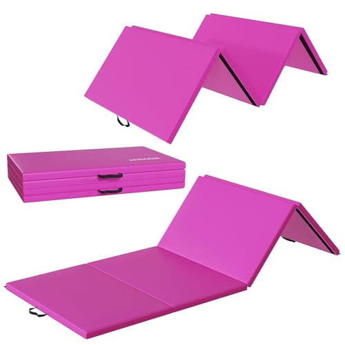 Folding Exercise Gymnastics Mat, 10'x4'x2' Gym Workout Mat with Carrying Handles 4-Fold High-Density...