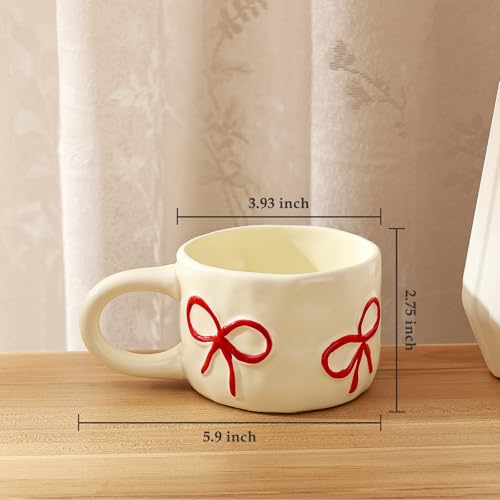 Taza de cerámica roja Koythin Coquette Bow 8.5 oz miniatura 2