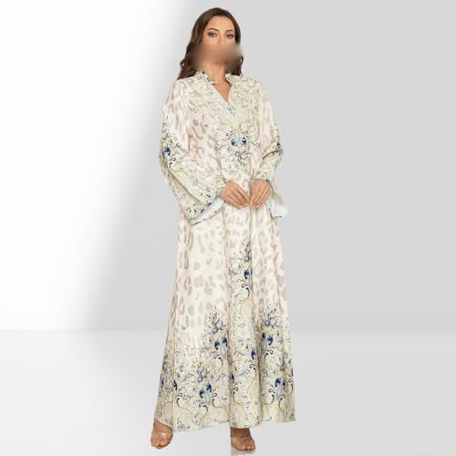Robe arabe musulmane longue léopard kaftan avec strass - 4