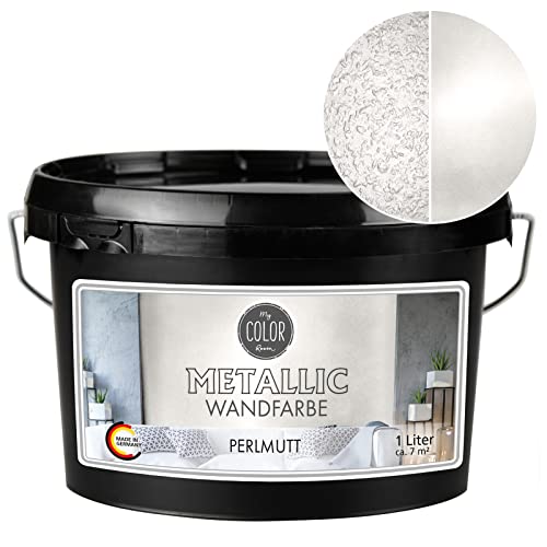 My COLOR Room Metallic Wandfarbe (1000 ml - Perlmutt) Effekt- Kreativfarbe für Wandgestaltung mit Metallic-Optik für Innenbereich, Dekorationsfarbe Made in Germany