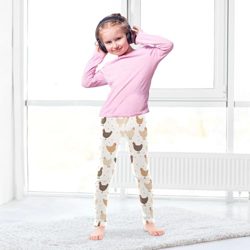 Wusikd Chickens Beige Girls' Leggings Toddler Doodles Brown Kids Yoga Pants Dance Active Tights 4T4