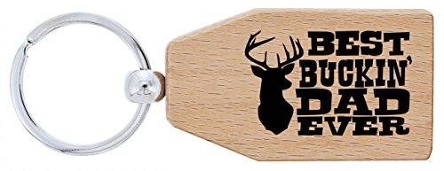 ThisWear Deer Hunting Gifts Best Buckin Dad Ever Wood Keychain Key Tag for Dad