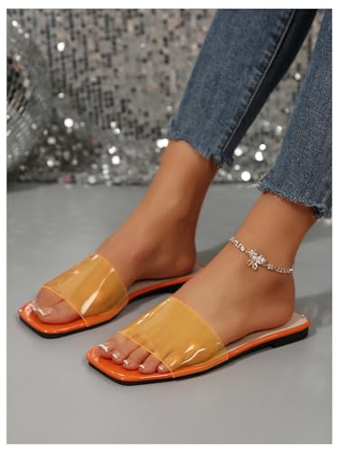 Image of Verdusa Clear Sandals For Women Square Toe Slides Summer Slip On Beach Flat Sandals