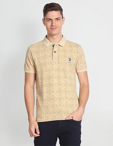 Image of U.S. Polo ASSN. Printed Slim Fit Polo T Shirts for Men - 100% Cotton, Half Sleeves Mens Tshirt