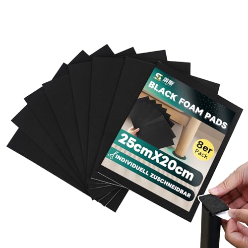 8 Pack Black Foam Pads (25x20x0.3cm).Strong Adhesive/Residue Free/Anti-Slip/Waterproof/Noise Reduction Closed Cell Foam for Appliances, Tools, Furniture Edges, DIY Home and Car Use​