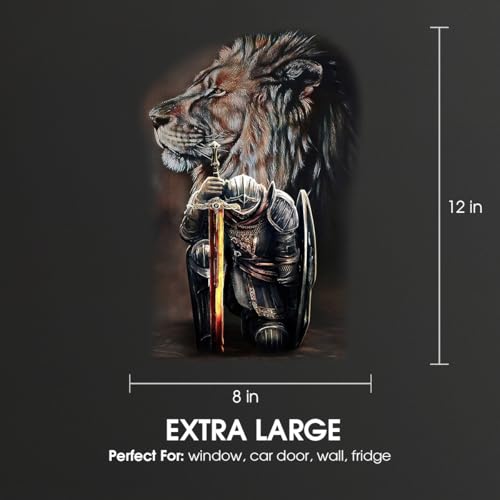 Image of Premium Jesus Car Decal - Lion of Judah with Fighter Warrior Design - Durable & Waterproof Christian Vinyl Sticker for Car, Truck, Window, Laptop, Bumper - 12 x 8 Inches