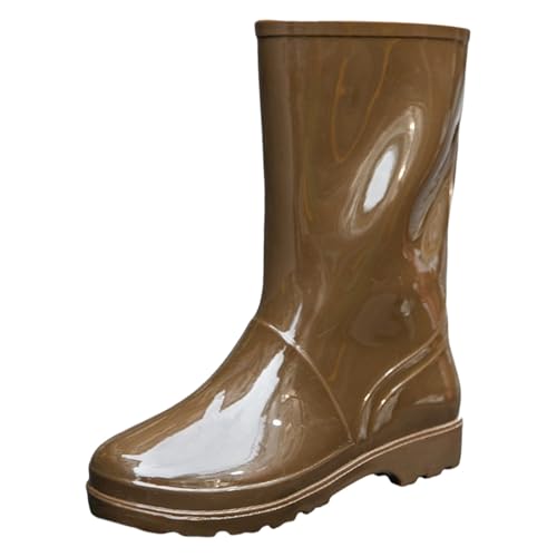 Botas de goma para mujer, resistentes al agua, medias altas, cálidas, antideslizantes, resistentes a la abrasión, suela gruesa, botas de pesca para exteriores, zapatos de jardín, marrón, 39 EU