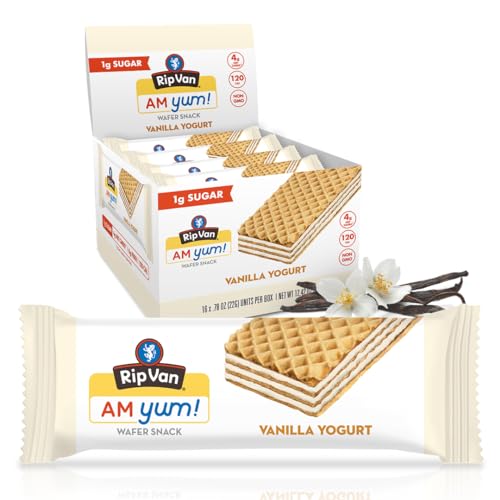 Rip Van AM Yum Vanilla Wafer Bar - Low Sugar Breakfast Bar (1g) - Non-GMO Snack - Healthy Snacks for Kids - 16 Count