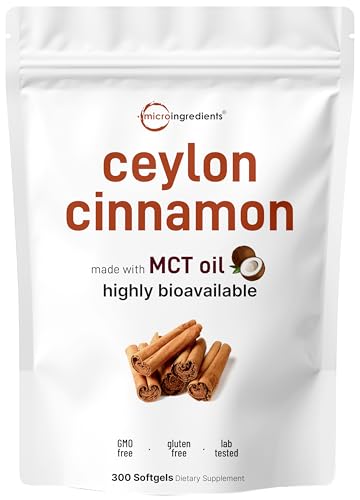 Micro Ingredients Ceylon Cinnamon, 300 Softgels | Cinnamon Supplements with MCT Oil | Non-GMO, Gluten Free